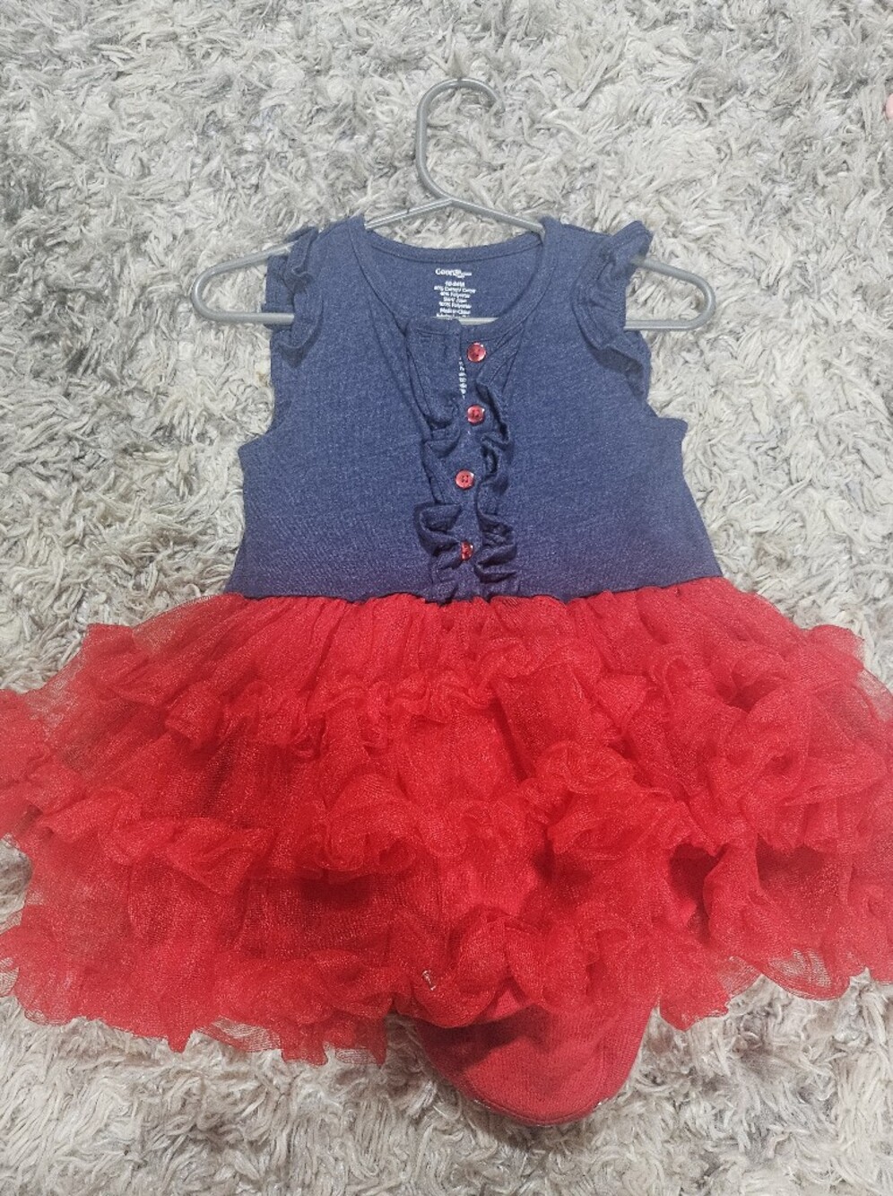 George Navy Knit Bodice with Red Tulle Tiered Skirt Dress